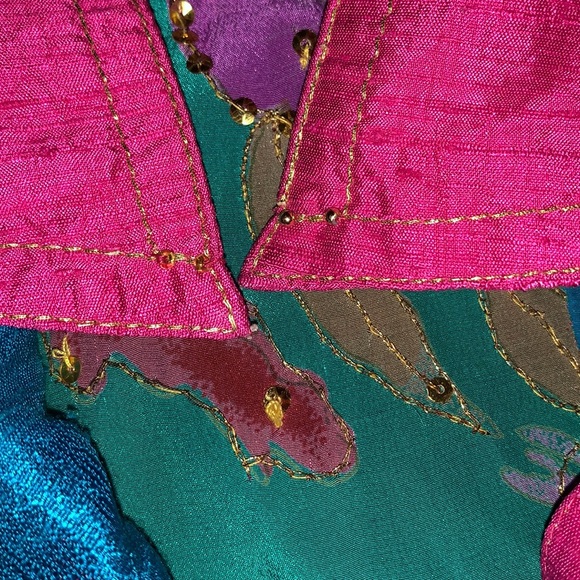 🦋OOAK Rainbow Patchwork Silk Embellished Tunic Top - Picture 16 of 16